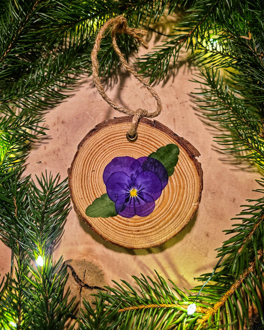 Wood Slice Pressed Flower Ornament